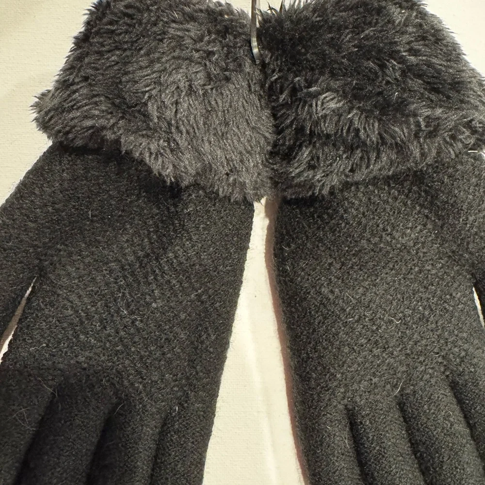 UGG Black Gloves with Faux FurTrim and Button Accents - Picture 2 of 4